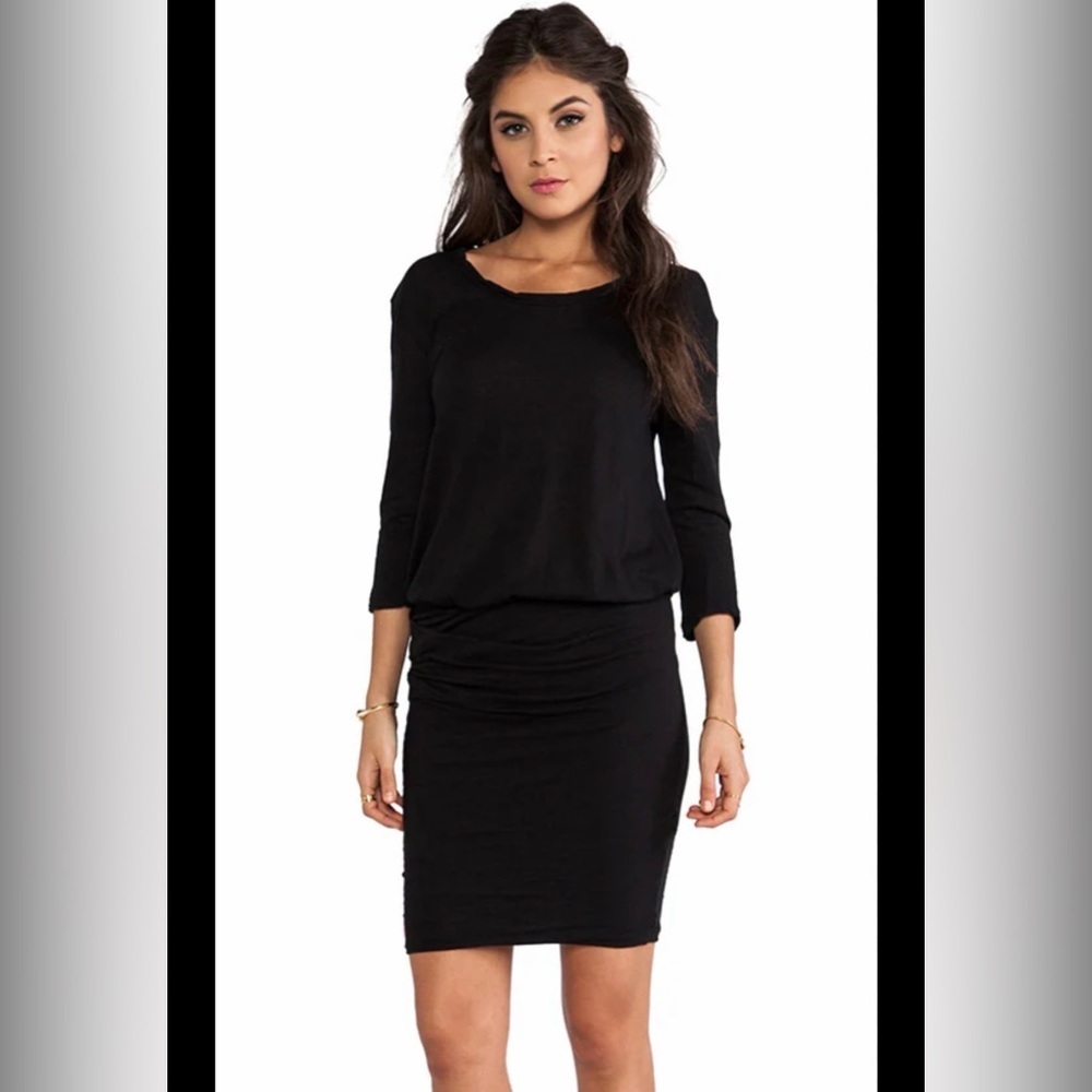 Vintage 2000 Black 3/4 Sleeve Ruched Bodycon Dress